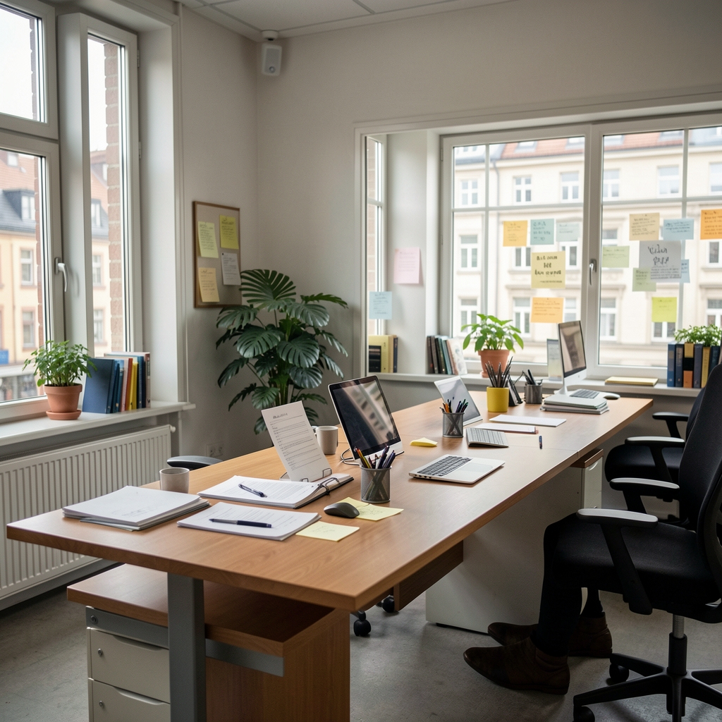 Transparente Datenvisualisierung mit Schloss-Symbol und Notizen in einem Berliner Büro